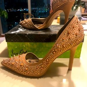 🏵 Pristine Sam Edelman Pixie Pumps in Rose Gold Satin w/ Sexy Spikes 4’ heel 🏵